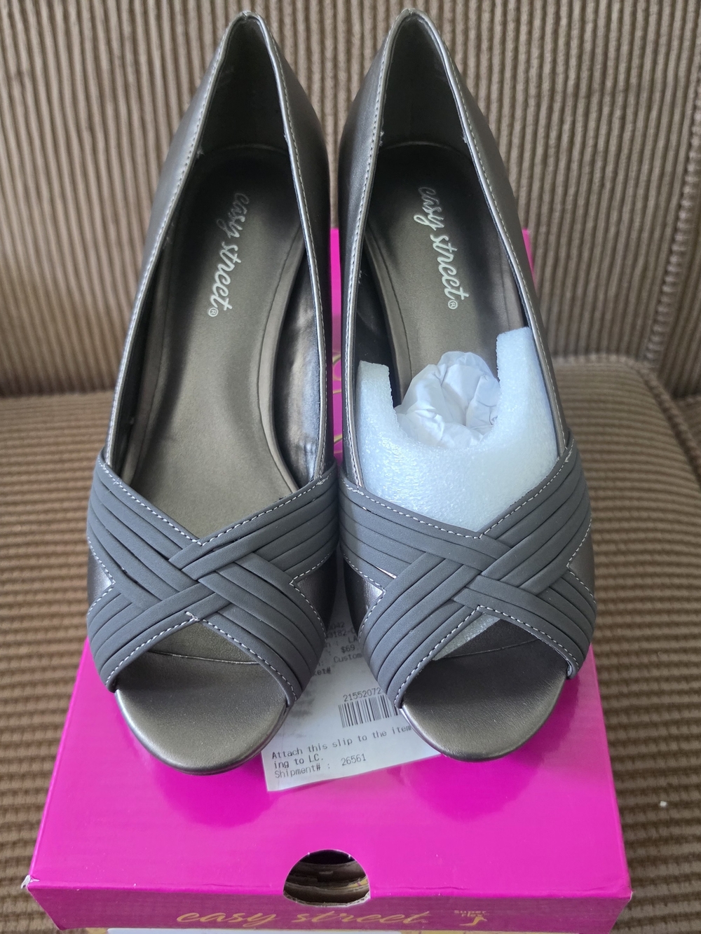 Easy Street "Lavish" Open Toe Pumps – Pewter/Lamy (Size 7.5 W)